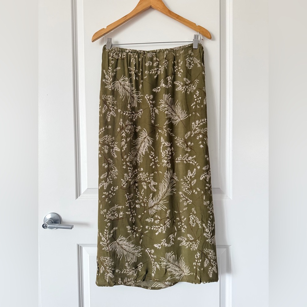Olive Green Floral Print Maxi Skirt